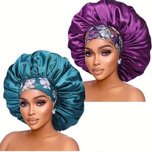 Silk Satin Bonnet Hair Cap: 2pcs 17inch Diameter Extra Large Jumbo Sleeping